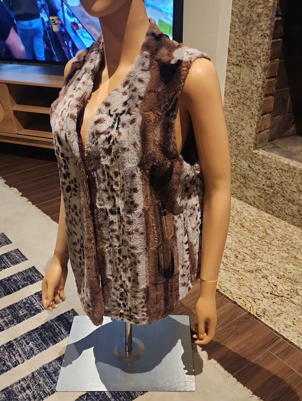 Multiples Brown and Cream Faux Fur Animal-Print Vest